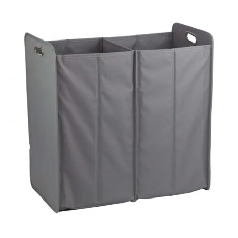 Panier à linge 2 compartiments pliant en tissu gris - BASKET (1/3)