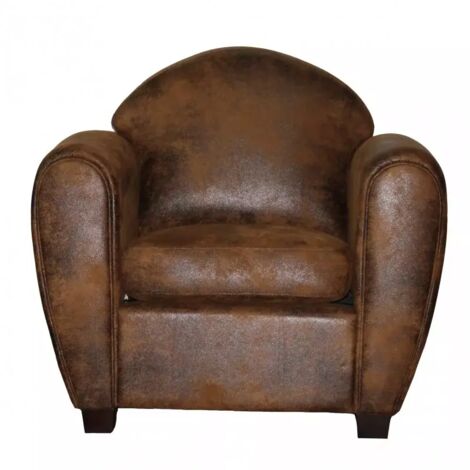 Fauteuil avec accoudoirs simili marron vieilli style club - CUBA (1/5)