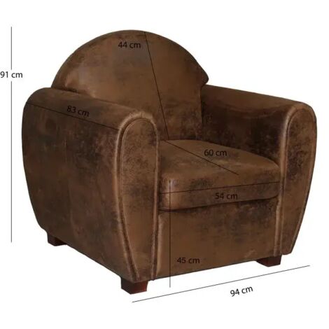 Fauteuil club en microfibre marron aspect cuir vieilli MADIE II Fauteuil club en microfibre marron aspect cuir vieilli MADIE II