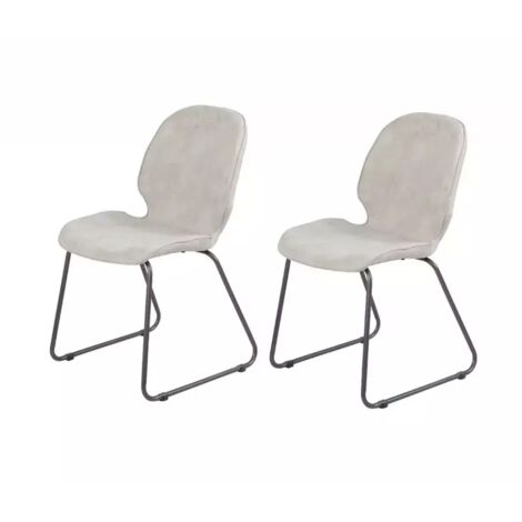 Lot de 2 chaises en suédine gris clair et pieds luge métal - PANAMA (1/5)