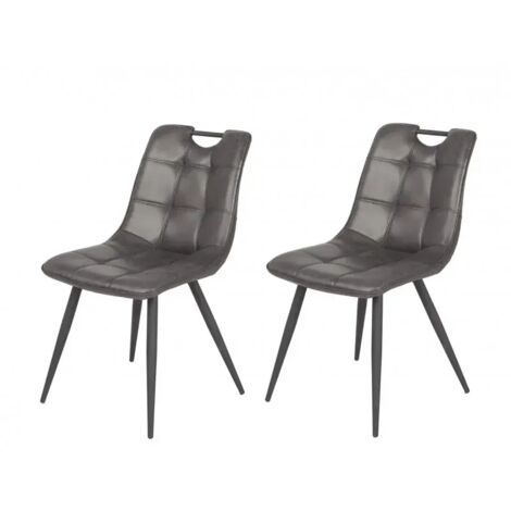 Lot de 2 chaises simili noir vieilli vintage piétement métal - MUSE (1/5)