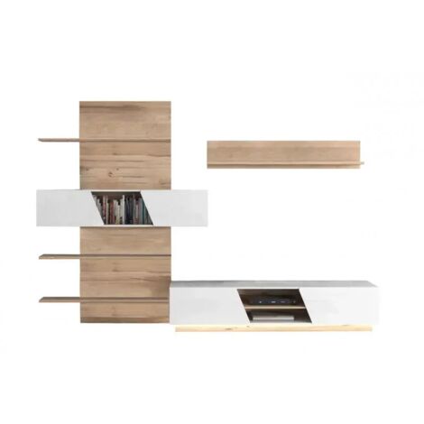 Ensemble meuble TV paroi murale blanc décor chêne clair - NOVA (1/5)