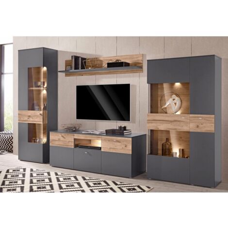 Etagère murale 150 cm décor bois clair et gris - MARBELLA