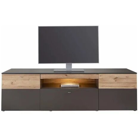 Meuble TV 210 cm 2 portes 1 tiroir décor chêne et gris - MARBELLA (1/5)