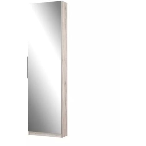 Meuble à chaussures avec miroir pour 12 paires – Bois cendré – Dimensions 50x180x20 cm – Fabrication européenne – Meubletmoi (1/5)