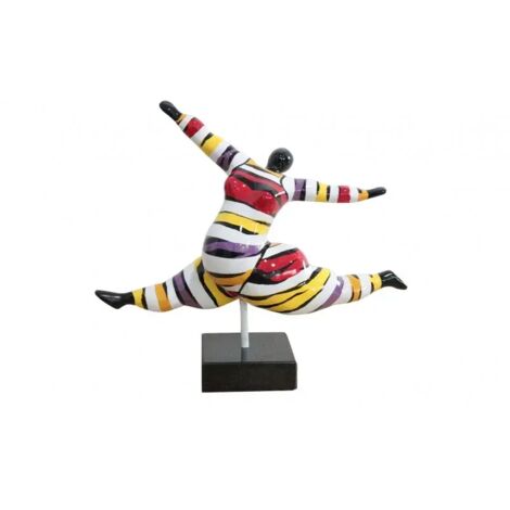 Statue femme multicolore en résine peinture rayures - LADY LIZZY