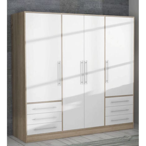 Armoire dressing 207 cm 4 portes blanc décor chêne clair - FARO