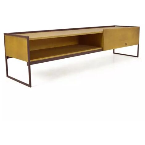 Meuble TV 183 cm 1 niche1 tiroir bois de pin et métal marron - LINEA (1/5)
