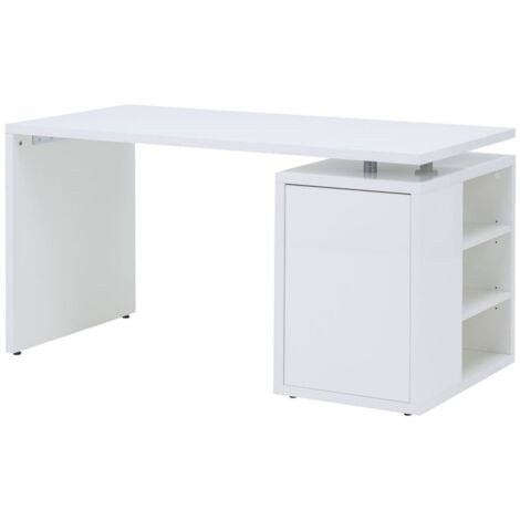 Bureau 140 cm blanc laqué avec rangements - SNOW
