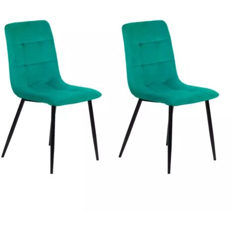 Lot de 2 chaises matelassées en velours vert pied métal noir - LOUISE (1/5)