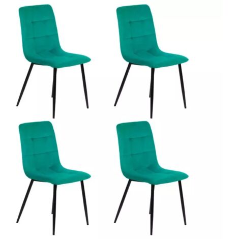 Lot de 4 chaises matelassées en velours vert pied métal noir - LOUISE (1/5)