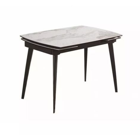 Table extensible rectangulaire 120 à 179 cm – Céramique blanc marbré – Mécanisme de rallonges intégré – 6 places – Hauteur 75 cm – Meubletmoi