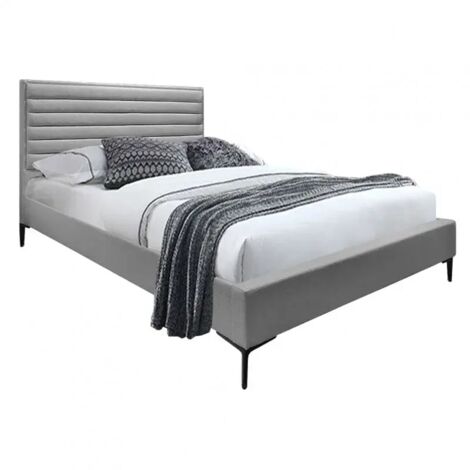 Lit double 160 x 200 cm en tissu gris + sommier fixe - PALAZZO (1/5)