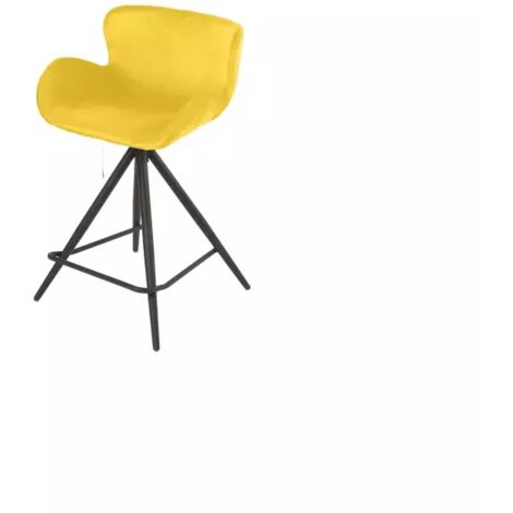 Chaise de bar en tissu velours jaune et pieds métal - LOTUS (1/5)