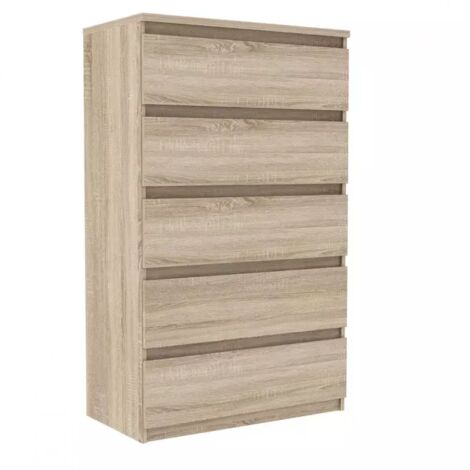 Grande commode 5 tiroirs décor chêne clair texturé - BENNY (1/5)