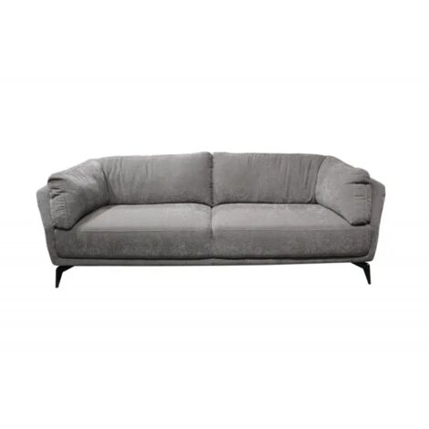 Canapé droit 3 places en tissu gris avec 2 coussins - YUMI (1/3)