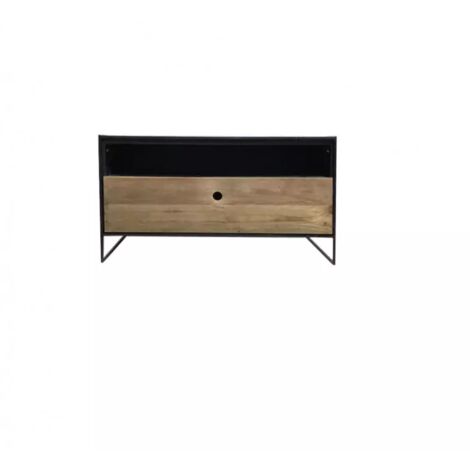 Table basse carrée 80 cm tiroir métal bois pin recyclé - CABANON (1/5)