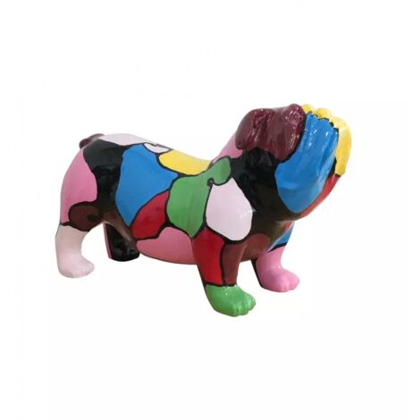 Sculpture chien bulldog taches multicolores résine - SPIKE BULLDOG (1/3)