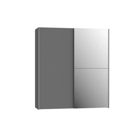 Armoire 2 portes coulissantes 170,3x190,5x61,2cm – 5 tablettes réglables – Miroir intégré – Décor gris foncé moderne – Meubletmoi (1/5)