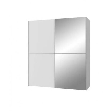 Armoire 2 portes coulissantes 5 tablettes blanc mat miroir - JEIK (1/5)