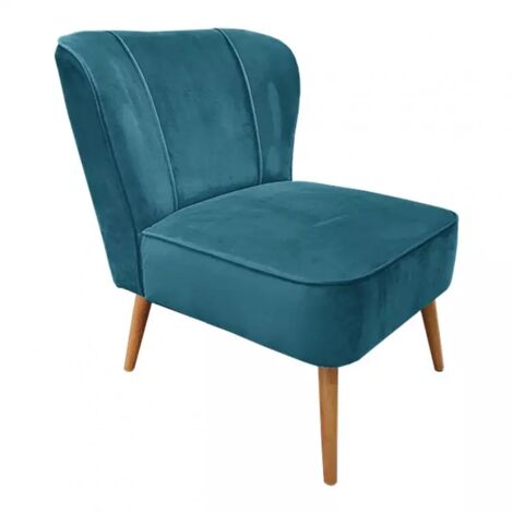 Fauteuil bas en velours bleu 58x70x81 cm – Structure en bois de pin – Densité d'assise 50 kg/m³ – Pour petits espaces – Meubletmoi