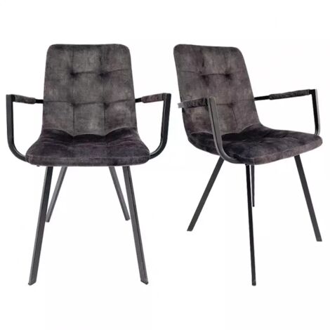 Lot 2 fauteuils en velours anthracite et piètement métal noir - NAMI (1/5)