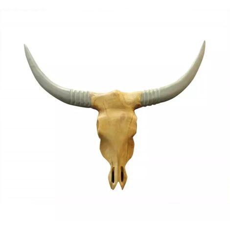 Sculpture tête de buffle en bois de teck - WHITE BUFFALO (1/2)