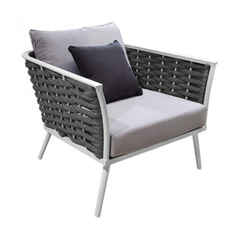 Fauteuil bas de jardin en aluminium blanc et tressage gris - RISE (1/5)