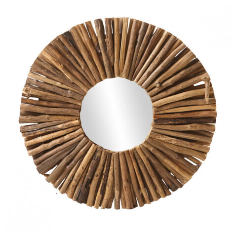 Miroir mural rond en branches de bois D.50 cm style artisanal - AKELA (1/4)