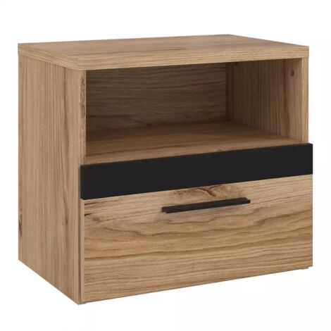 Table de chevet 1 tiroir 1 niche décor bois de chêne et noir - KAMILA (1/5)