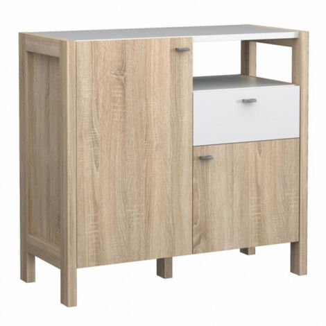 Buffet moderne 1 tiroir 2 portes décor blanc et chêne - NORWAY (1/5)