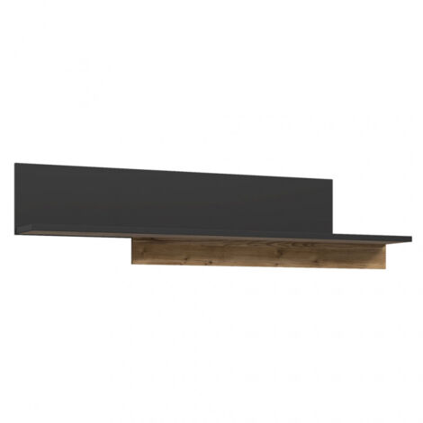 Etagère murale 154 cm asymétrique décor bois et métal noir – CELIA