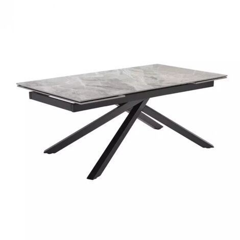 Table extensible 160/240 cm céramique italienne gris marbré brillant – Pied torsadé métal noir – Pour jusqu'à 10 personnes – Meubletmoi