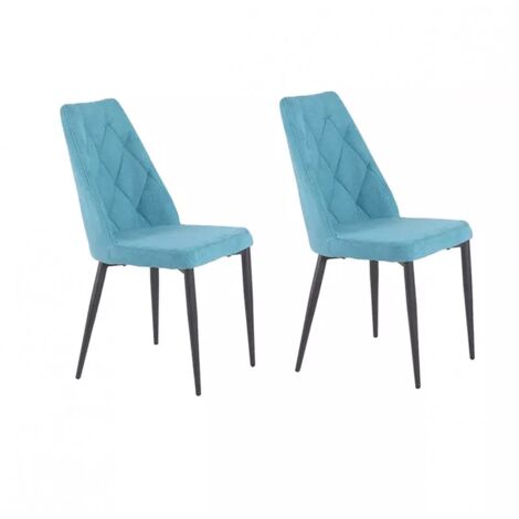 Lot de 2 chaises en tissu bleu et pieds métal noir - RITA (1/5)