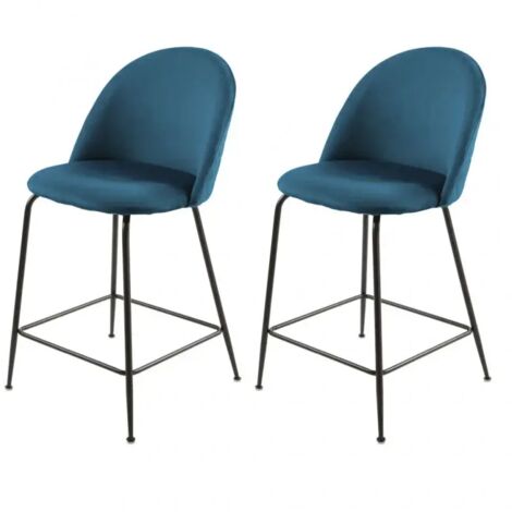 Lot de 2 chaises de bar en velours bleu piètement métal noir - FARA (1/5)