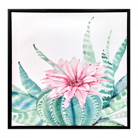 Tableau dessin fleur rose sur cadre en bois noir 40x40 cm - FLOWER (1/4)