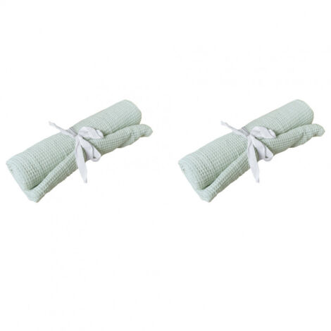 Lot 2 chemins de table en coton et lin vert 45 x 150 cm - CUADRO 8948 (1/3)