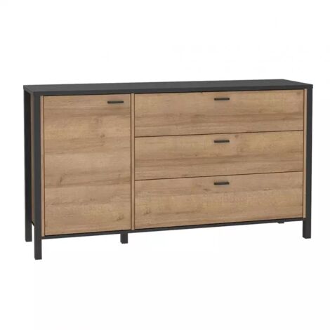 Buffet 151 cm 1 porte 3 tiroirs décor bois de chêne et noir - MODE (1/5)