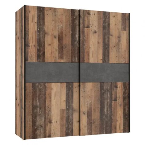 Armoire 170 cm 2 portes décor bois vintage et béton gris - BUCKY (1/5)