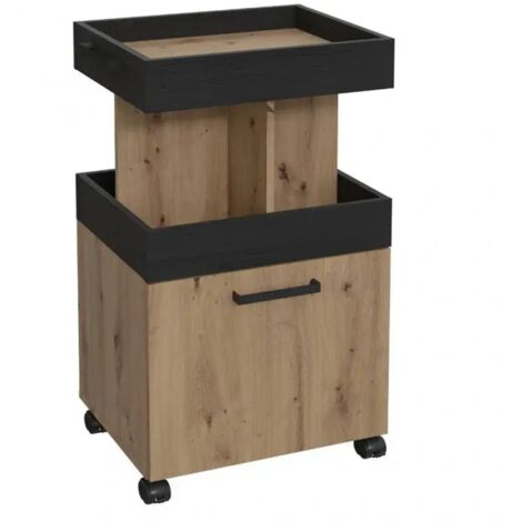 Desserte à roulettes 1 plateau 1 porte décor bois et noir - BENJI (1/5)