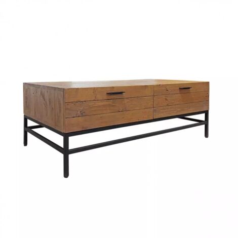 Table basse en bois rustique et métal noir 4 tiroirs - FACTORY (1/5)