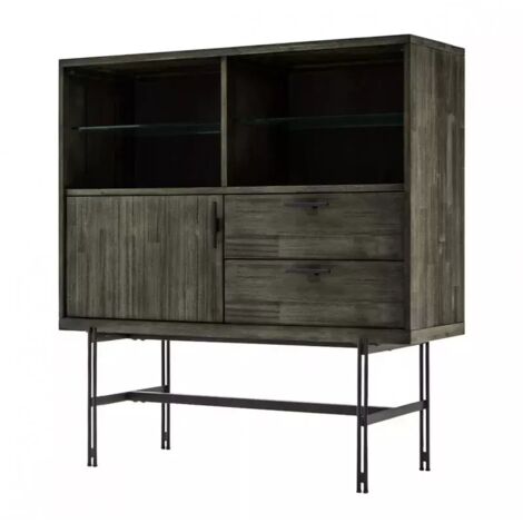 Bahut en bois d'acacia massif cendré avec piètement métal noir - KUBI (1/5)