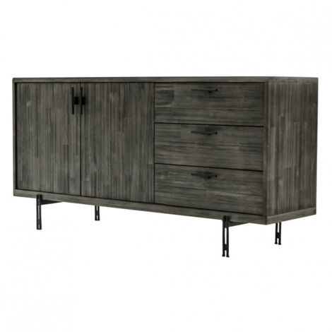 Buffet en bois d'acacia massif cendré avec piètement métal noir - KUBI (1/5)