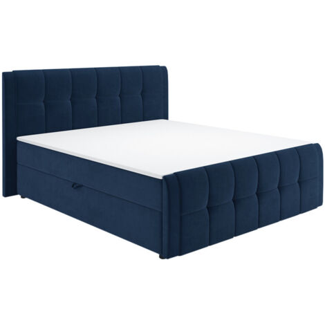 Lit boxspring 160x200 cm velours bleu 2 coffres latéraux - RIVEN (1/5)