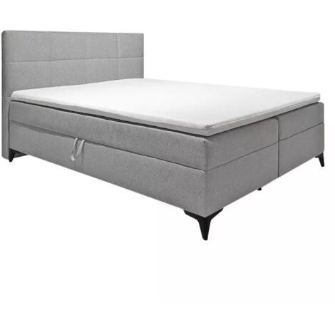 Lit boxspring 160x200 cm tissu gris 2 coffres - AISHA (1/5)