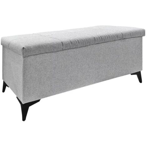 Banc / Bout de lit avec coffre de rangement tissu gris chiné - AISHA (1/5)