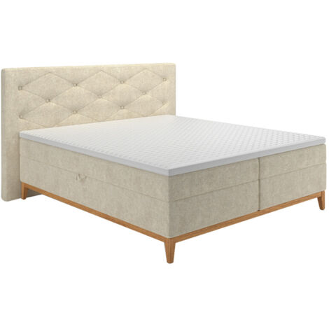 Lit boxspring 180x200 cm tissu écru 2 coffres rangement - SKY (1/5)
