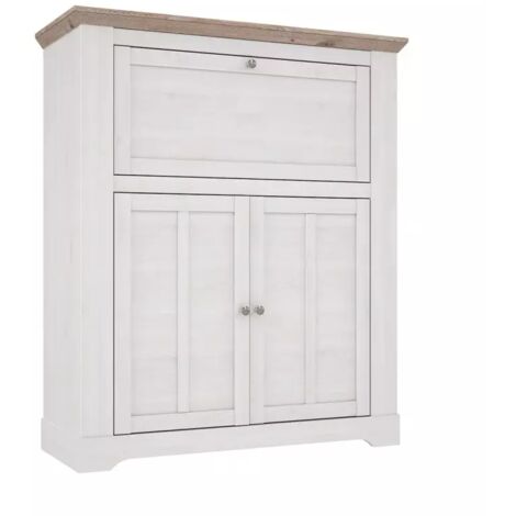 Meuble bar 115 cm 1 abattant 2 portes décor chêne blanchi - ANGELE (1/5)