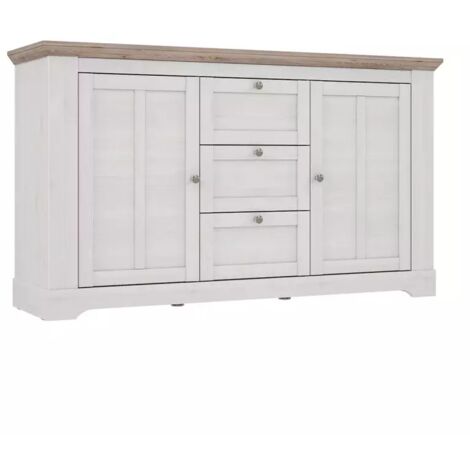 Buffet 160 cm 2 portes 3 tiroirs décor chêne clair blanchi - ANGELE (1/5)