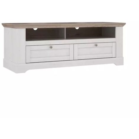 Meuble TV 145 cm 2 tiroirs 2 niches décor chêne blanchi - ANGELE (1/5)